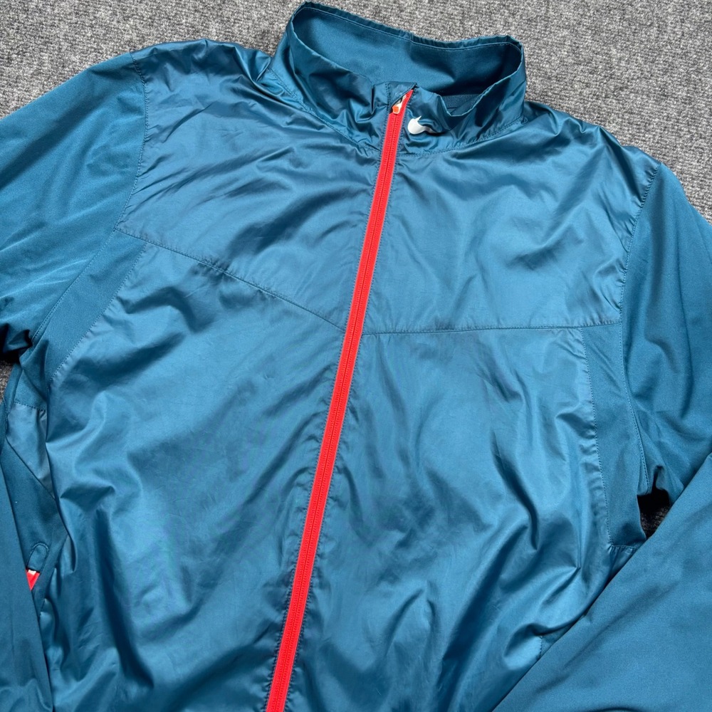 Nike Golf Windbreaker Jacket Mens Size M Teal Blue Red Full Zip Hyperadapt